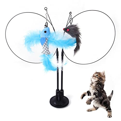 Qpets Cat Toys Cat Toy Interactive for Indoor Double Head Teasing Toy Cat Wand Teaser Cat Feather Wand Toy Suction Cup Design Qpets Cat Toys Cat Toy Interactive for Indoor Double Head Teasing Toy Cat Wand Teaser Cat Feather Wand Toy Suction Cup Design